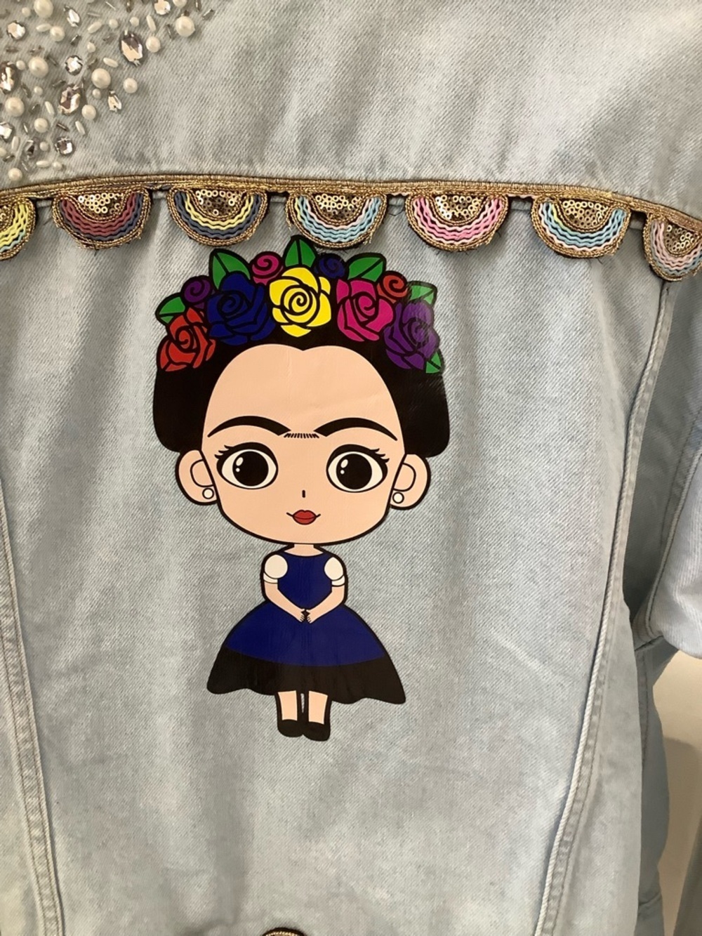 OOAK Custom Levi’s Beaded Sacred Heart & Frida Trucker Jacket Hand-EmbroideredXL - Picture 7 of 15